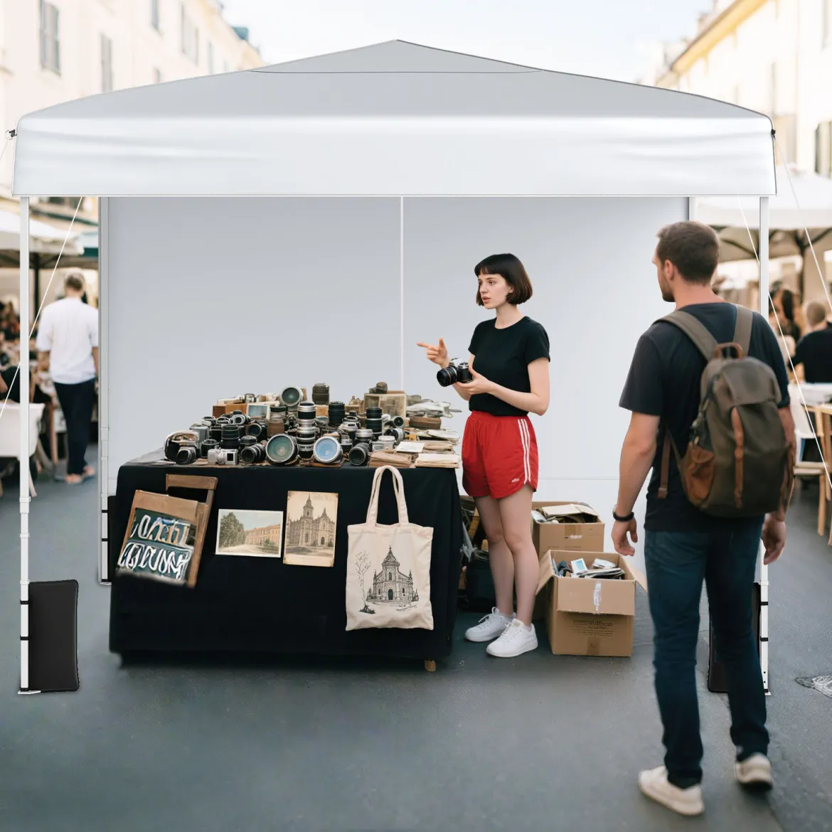 Pavillon 3 x 3 m Pop up Faltpavillon mit 4 Abnehmbaren Seitenwänden Schwarz/Grau/Weiß