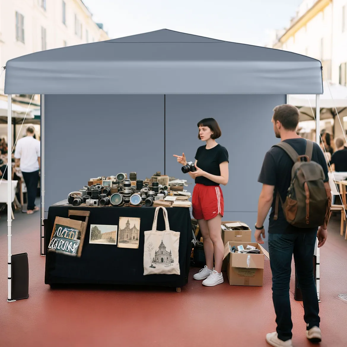 Pavillon 3 x 3 m Pop up Faltpavillon mit 4 Abnehmbaren Seitenwänden Schwarz/Grau/Weiß