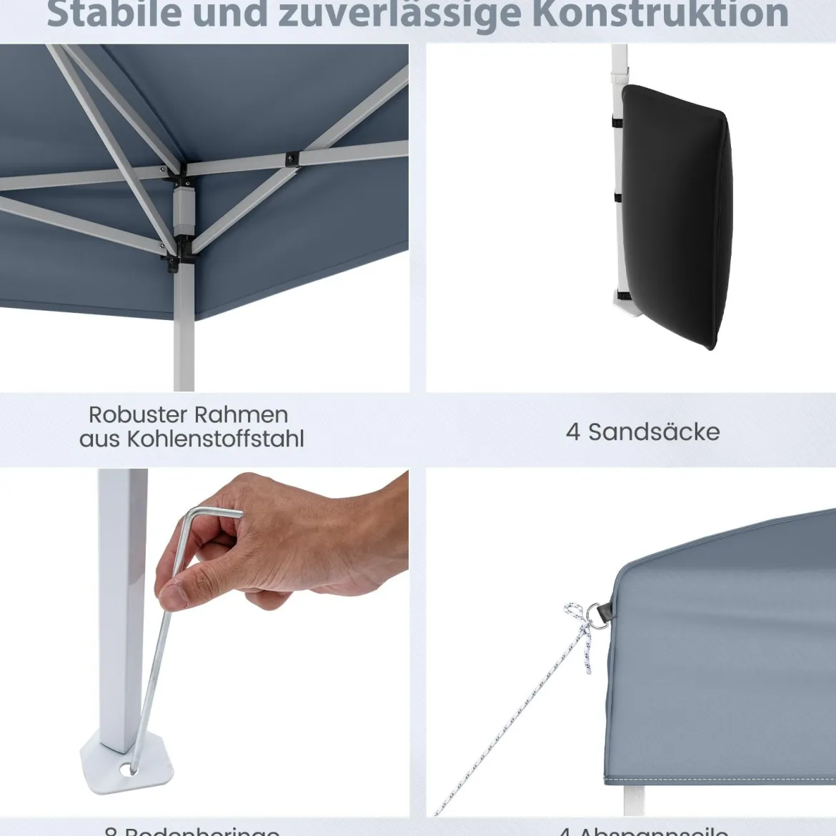 Pavillon 3 x 3 m Pop up Faltpavillon mit 4 Abnehmbaren Seitenwänden Schwarz/Grau/Weiß