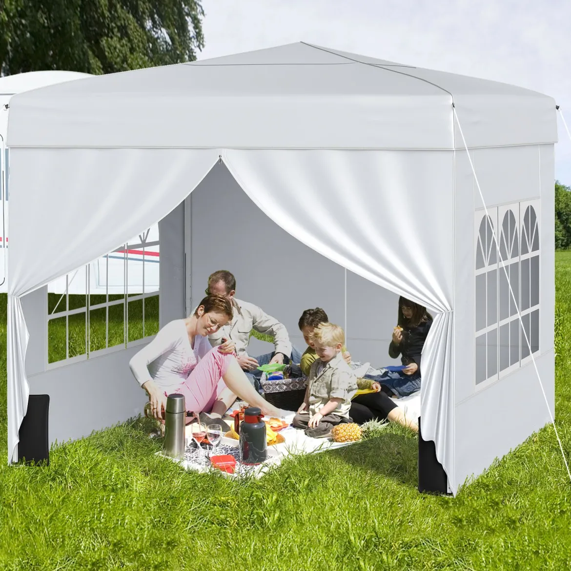 Pavillon 3 x 3 m Pop up Faltpavillon mit 4 Abnehmbaren Seitenwänden Schwarz/Grau/Weiß