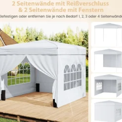 Pavillon 3 x 3 m Pop up Faltpavillon mit 4 Abnehmbaren Seitenwänden Schwarz/Grau/Weiß