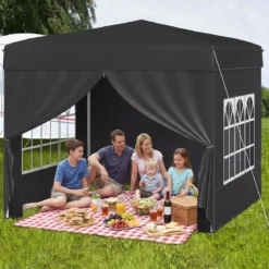 Pavillon 3 x 3 m Pop up Faltpavillon mit 4 Abnehmbaren Seitenwänden Schwarz/Grau/Weiß