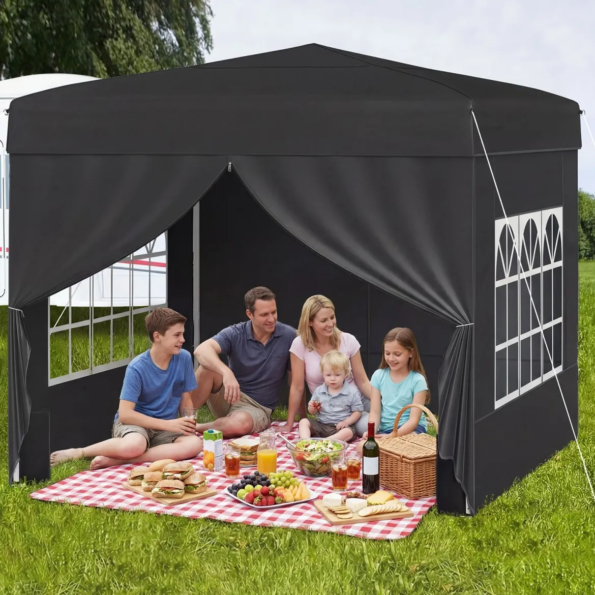 Pavillon 3 x 3 m Pop up Faltpavillon mit 4 Abnehmbaren Seitenwänden Schwarz/Grau/Weiß