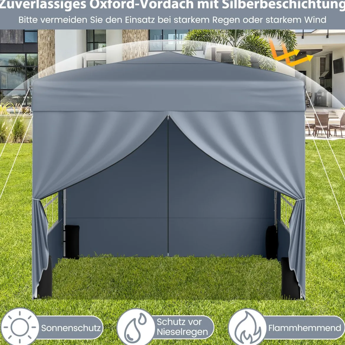 Pavillon 3 x 3 m Pop up Faltpavillon mit 4 Abnehmbaren Seitenwänden Schwarz/Grau/Weiß