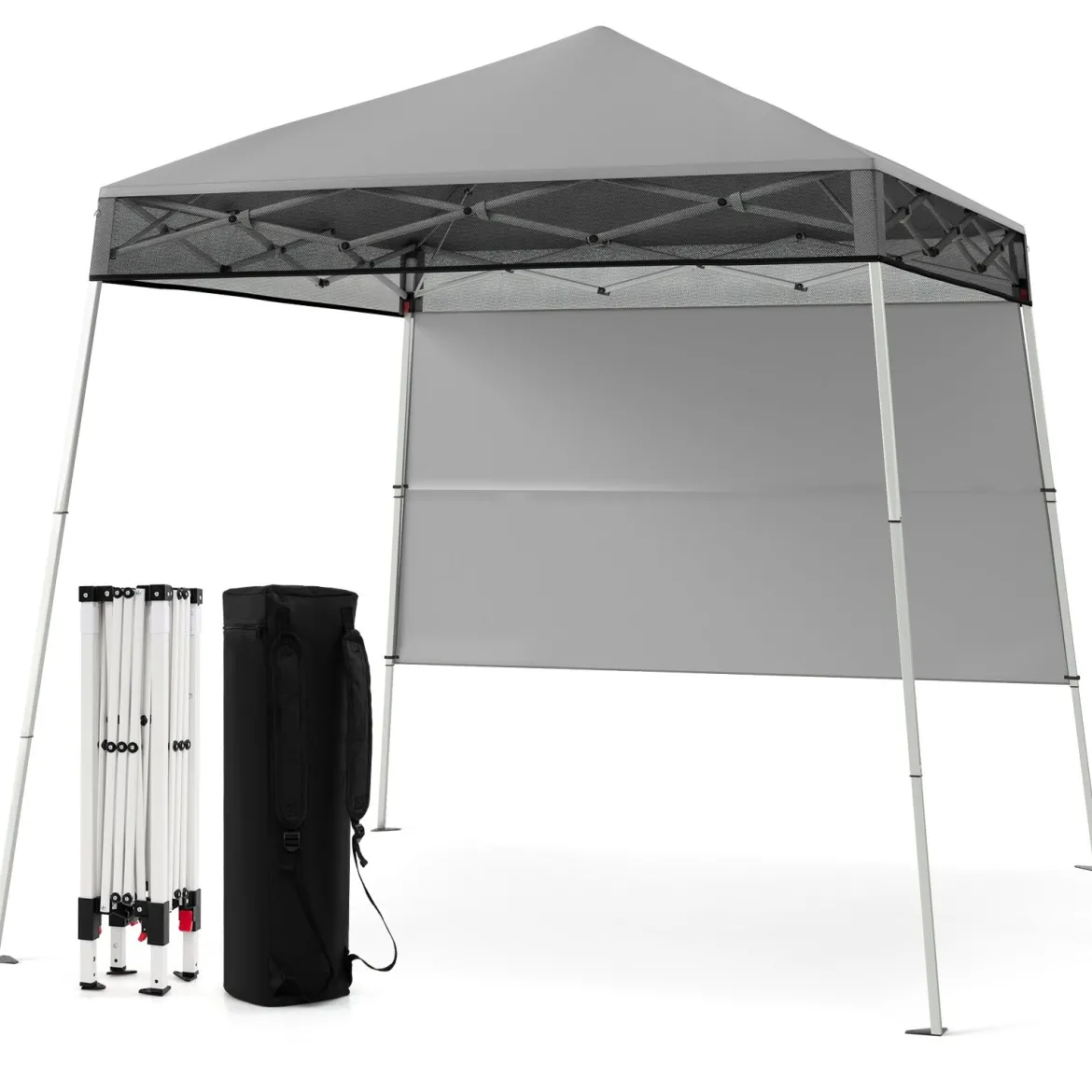 Pavillon 2 x 2 m Pop up Faltpavillon Höhenverstellbar mit Seitenwand & Bodenhaken Wasserdicht & Sonnenschutz Partyzelt Gartenzelt Grau