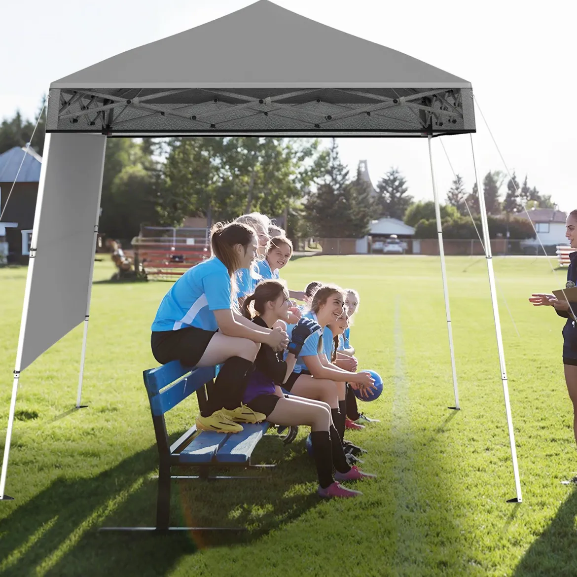Pavillon 2 x 2 m Pop up Faltpavillon Höhenverstellbar mit Seitenwand & Bodenhaken Wasserdicht & Sonnenschutz Partyzelt Gartenzelt Grau