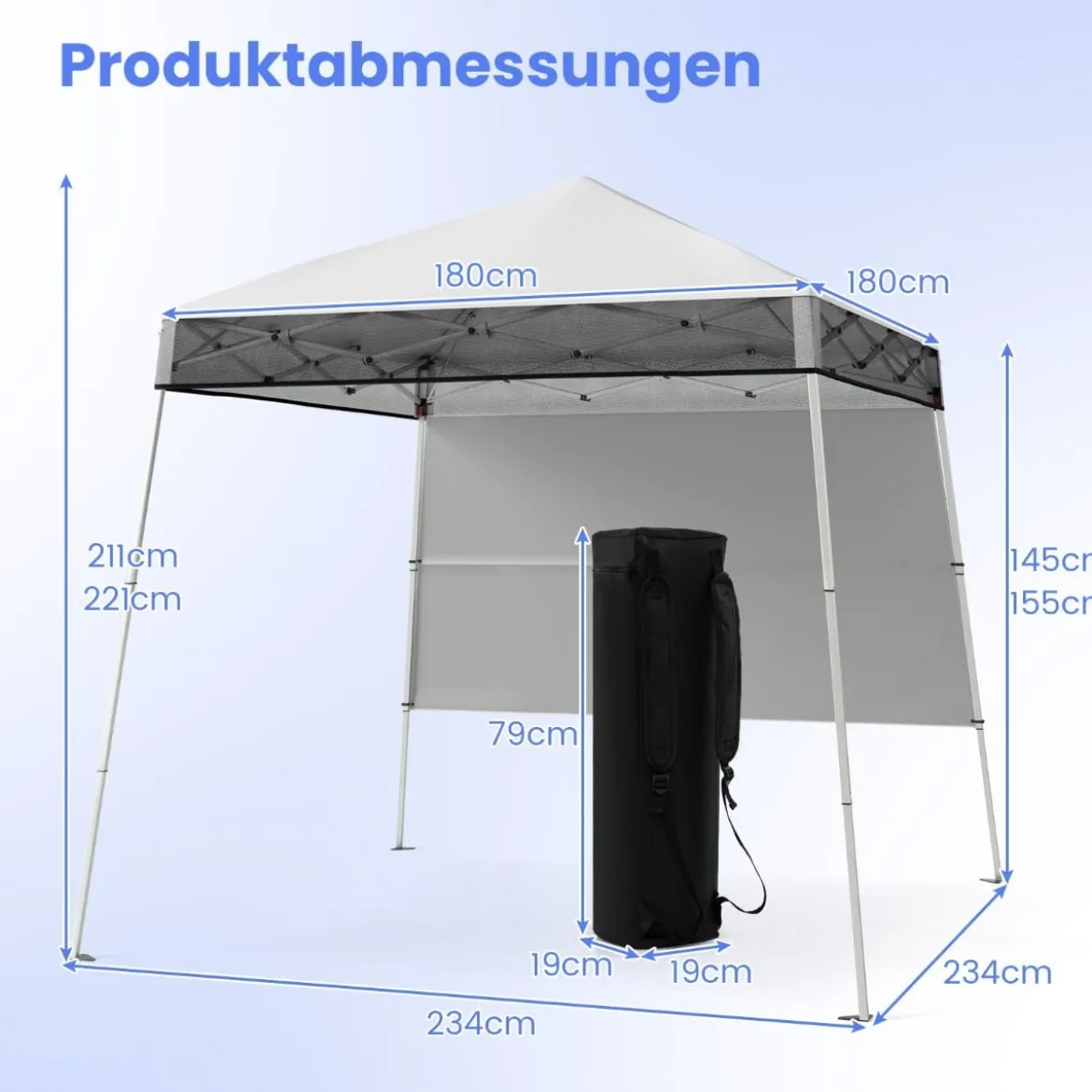 Pavillon 2 x 2 m Pop up Faltpavillon Höhenverstellbar mit Seitenwand & Bodenhaken Wasserdicht Gartenpavillon für Garten Party Weiß
