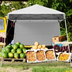 Pavillon 2 x 2 m Pop up Faltpavillon Höhenverstellbar mit Seitenwand & Bodenhaken Wasserdicht Gartenpavillon für Garten Party Weiß