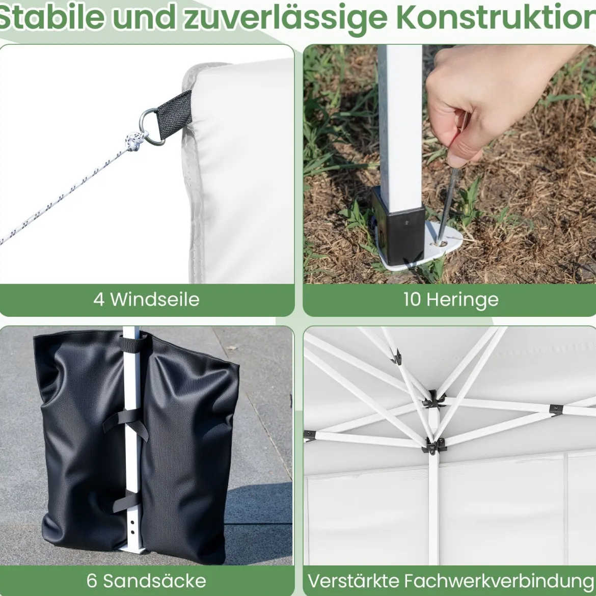 Pavillon 3x6m Pop-up Faltpavillon mit Metallrahmen 6 Seitenwänden & 6 Sandsäcke Gartenpavillon Grau/Weiß