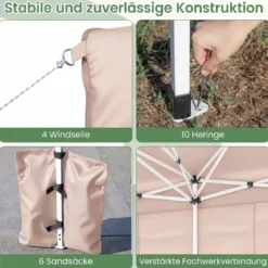Pavillon 3x6m Pop-up Faltpavillon mit Metallrahmen 6 Seitenwänden & 6 Sandsäcke Gartenpavillon Grau/Weiß