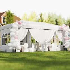 Pavillon 3x6m Pop-up Faltpavillon mit Metallrahmen 6 Seitenwänden & 6 Sandsäcke Gartenpavillon Grau/Weiß