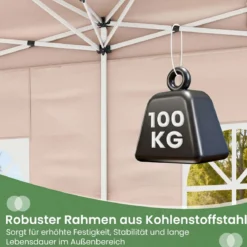 Pavillon 3x6m Pop-up Faltpavillon mit Metallrahmen 6 Seitenwänden & 6 Sandsäcke Gartenpavillon Grau/Weiß