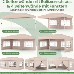Pavillon 3x6m Pop-up Faltpavillon mit Metallrahmen 6 Seitenwänden & 6 Sandsäcke Gartenpavillon Grau/Weiß