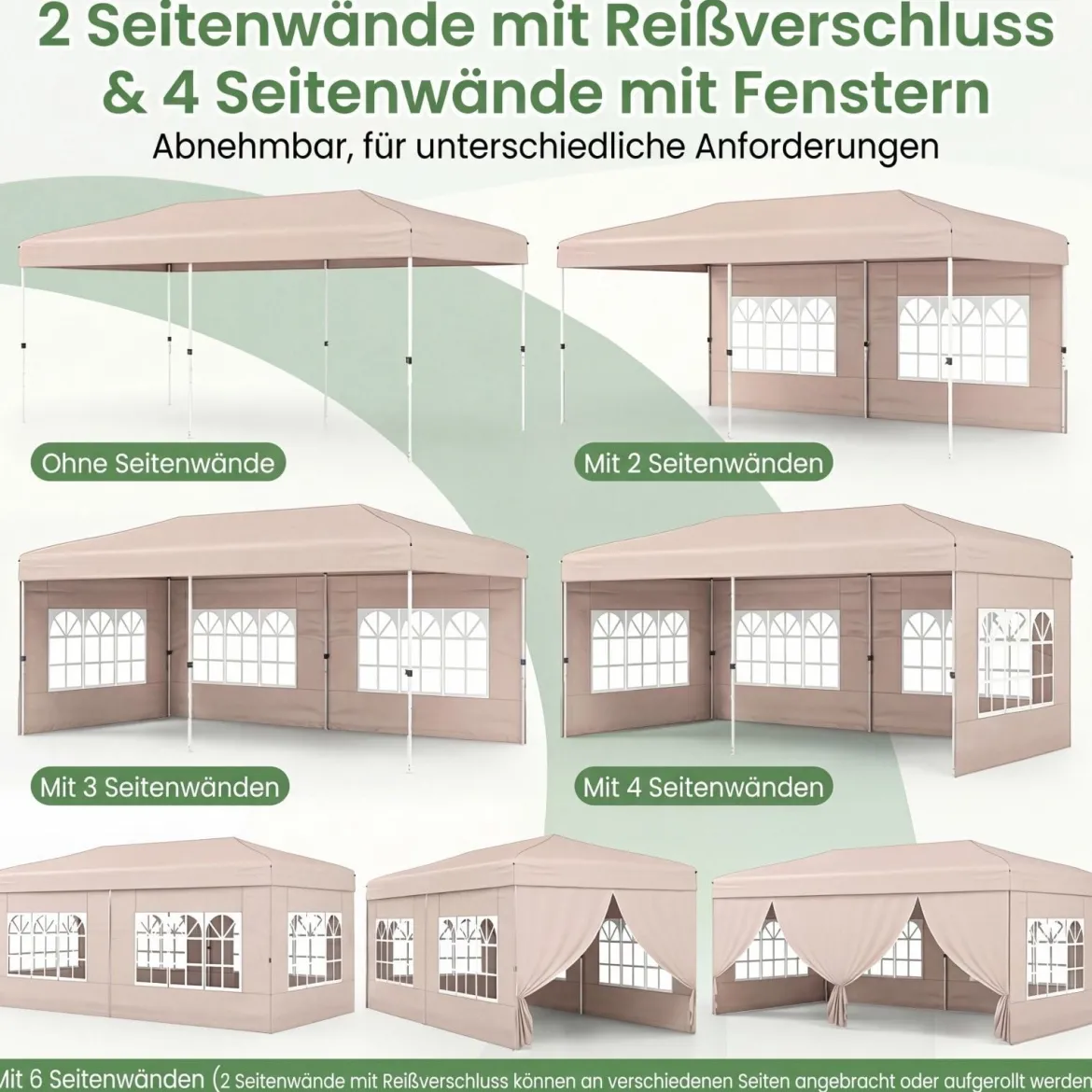 Pavillon 3x6m Pop-up Faltpavillon mit Metallrahmen 6 Seitenwänden & 6 Sandsäcke Gartenpavillon Grau/Weiß