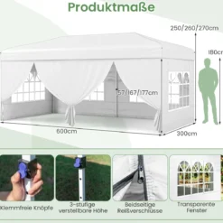 Pavillon 3x6m Pop-up Faltpavillon mit Metallrahmen 6 Seitenwänden & 6 Sandsäcke Gartenpavillon Grau/Weiß