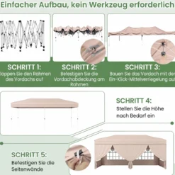 Pavillon 3x6m Pop-up Faltpavillon mit Metallrahmen 6 Seitenwänden & 6 Sandsäcke Gartenpavillon Grau/Weiß