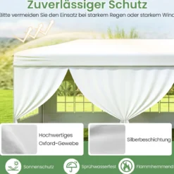 Pavillon 3x6m Pop-up Faltpavillon mit Metallrahmen 6 Seitenwänden & 6 Sandsäcke Gartenpavillon Grau/Weiß