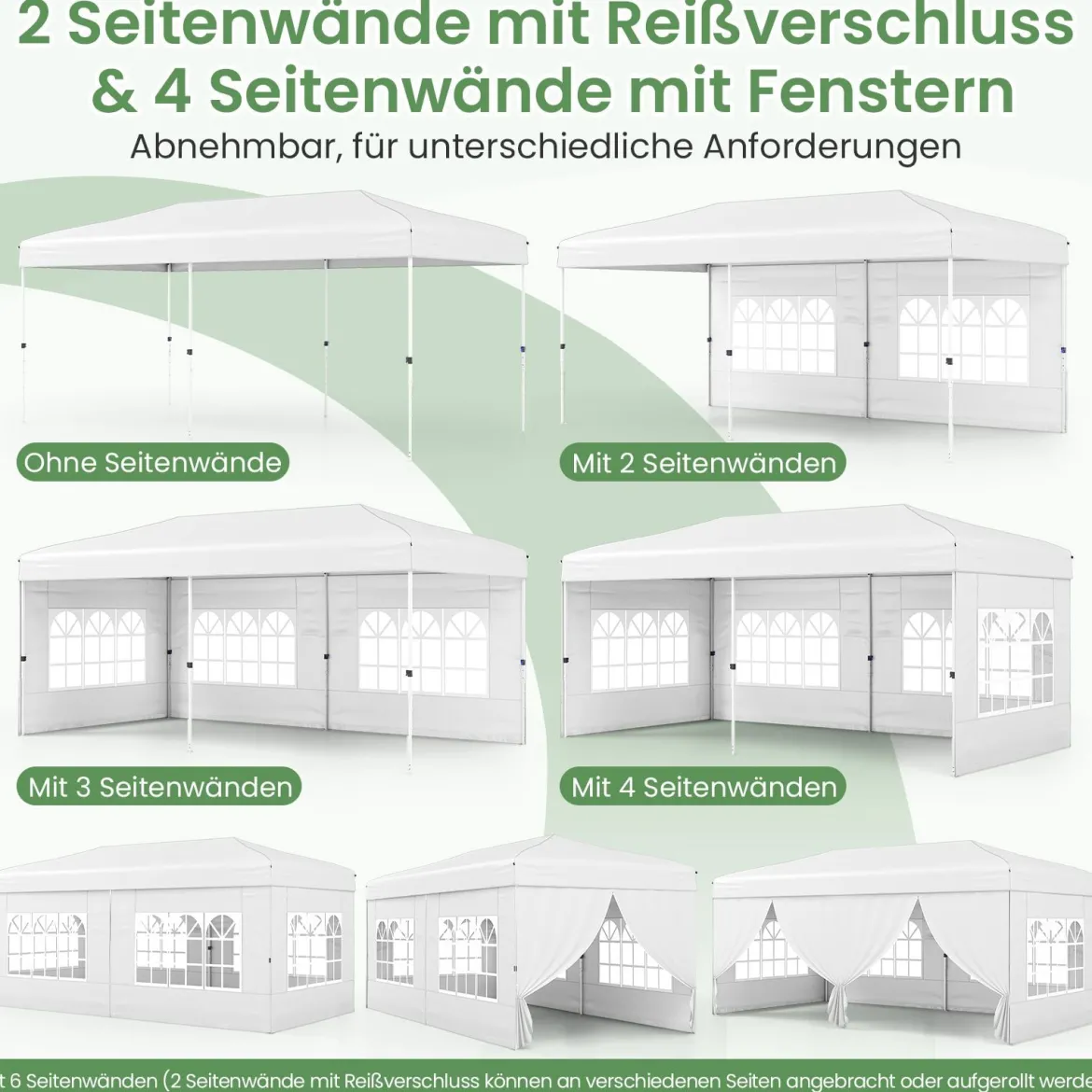 Pavillon 3x6m Pop-up Faltpavillon mit Metallrahmen 6 Seitenwänden & 6 Sandsäcke Gartenpavillon Grau/Weiß
