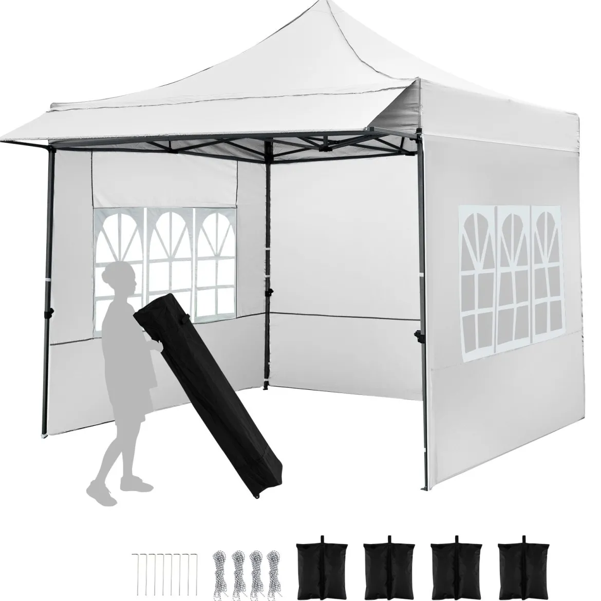 Pavillon 3x3 m Pop Up Gartenpavillon mit 3 Seitenwänden & 3-Stufiger Höhenverstellung