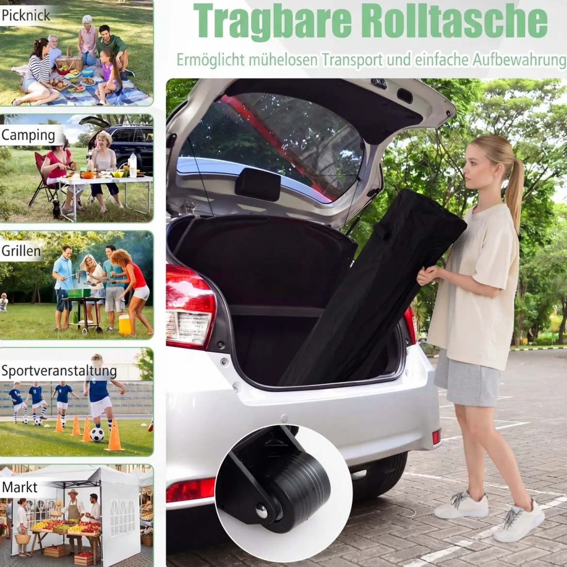 Pavillon 3x3 m Pop Up Gartenpavillon mit 3 Seitenwänden & 3-Stufiger Höhenverstellung