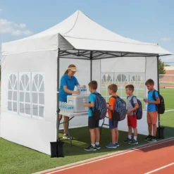 Pavillon 3x3 m Pop Up Gartenpavillon mit 3 Seitenwänden & 3-Stufiger Höhenverstellung