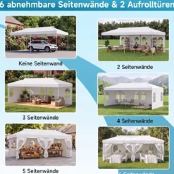 Pavillon 3 x 6 m Pop up Partyzelt Höhenverstellbar mit 6 Seitenwänden & Fenstern Blau/Schwarz/Grau/Weiß