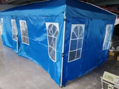 Pavillon 3 x 6 m Pop up Partyzelt Höhenverstellbar mit 6 Seitenwänden & Fenstern Blau/Schwarz/Grau/Weiß