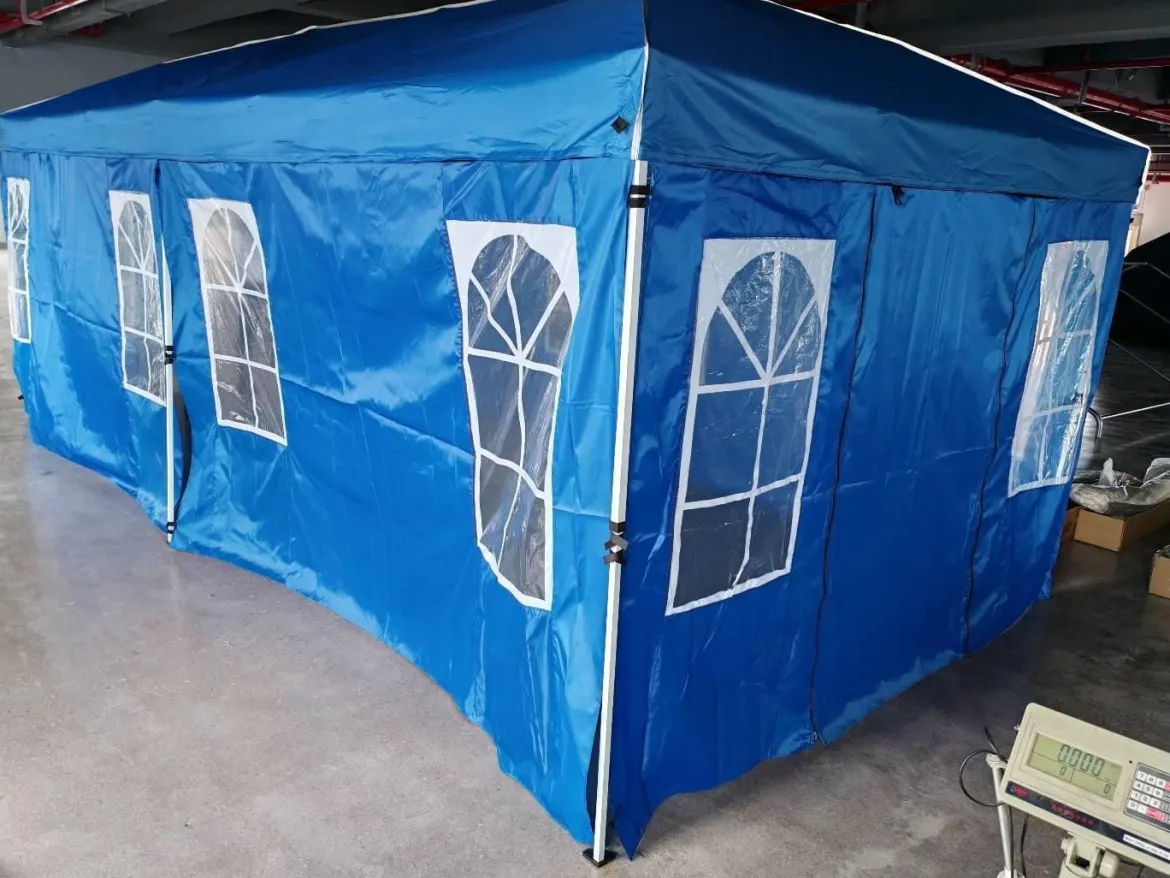 Pavillon 3 x 6 m Pop up Partyzelt Höhenverstellbar mit 6 Seitenwänden & Fenstern Blau/Schwarz/Grau/Weiß