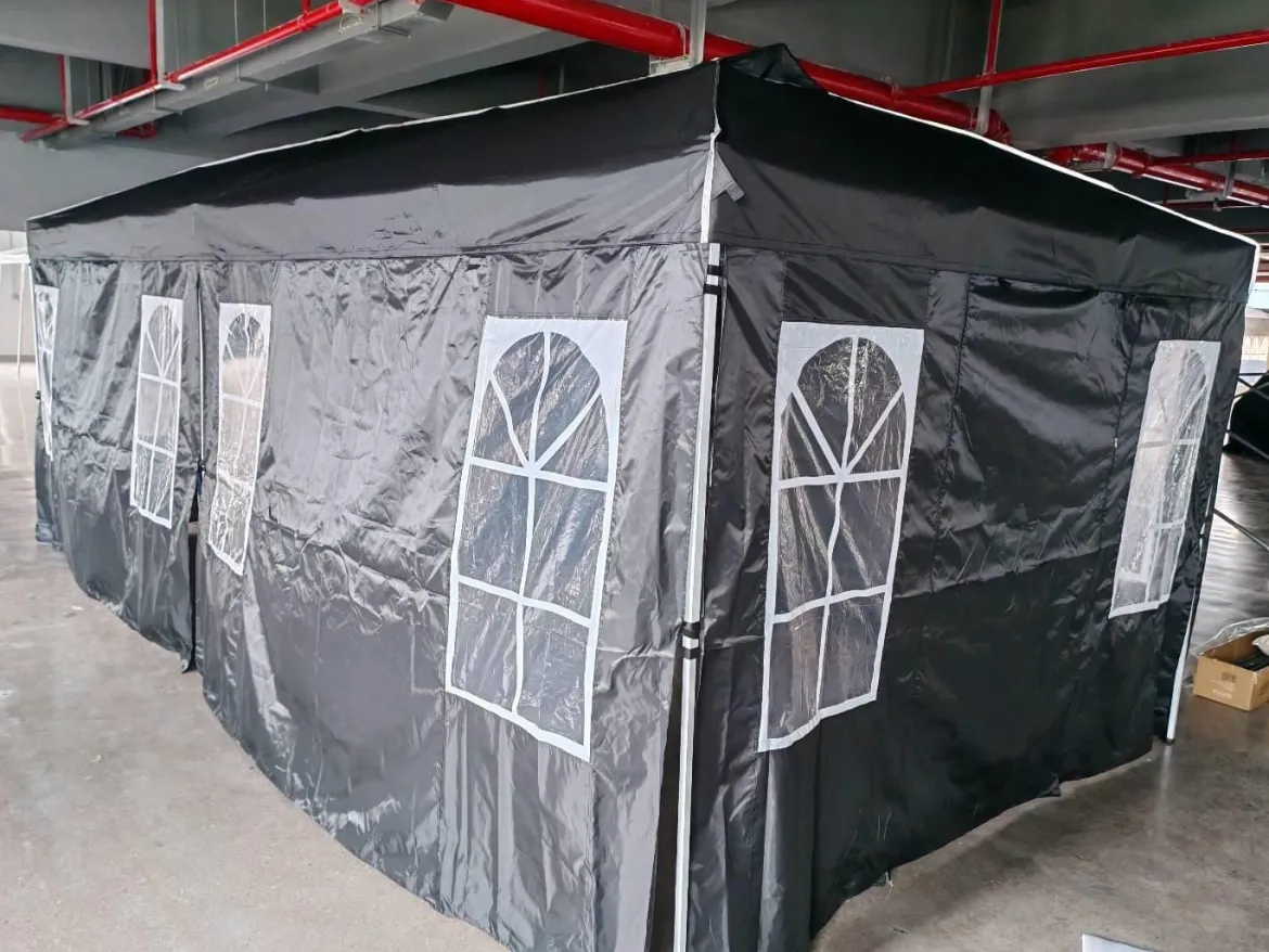 Pavillon 3 x 6 m Pop up Partyzelt Höhenverstellbar mit 6 Seitenwänden & Fenstern Blau/Schwarz/Grau/Weiß