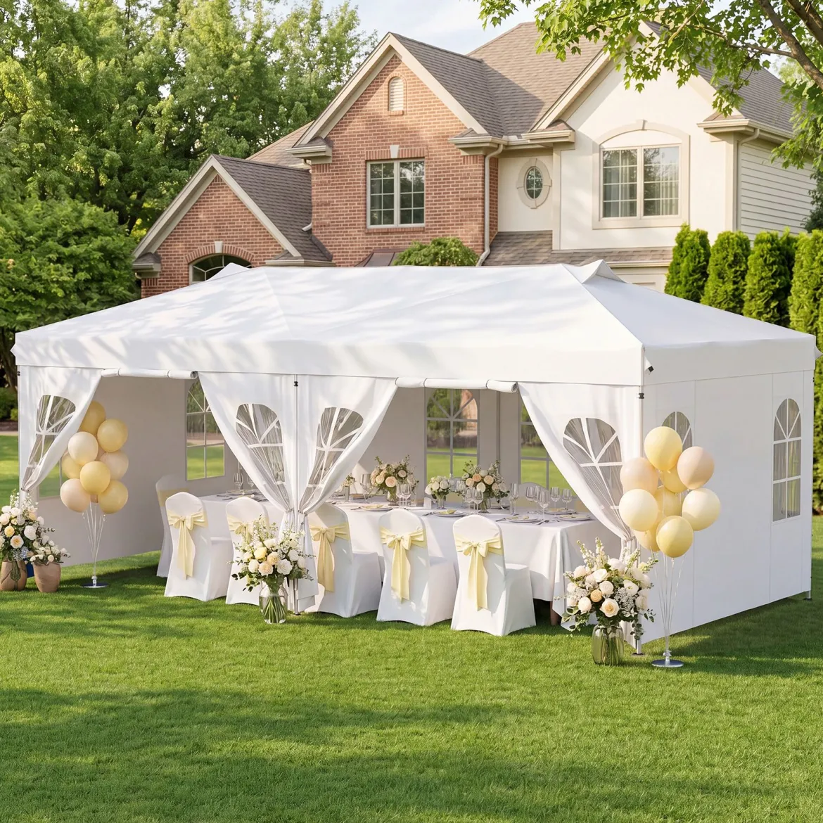 Pavillon 3 x 6 m Pop up Partyzelt Höhenverstellbar mit 6 Seitenwänden & Fenstern Blau/Schwarz/Grau/Weiß