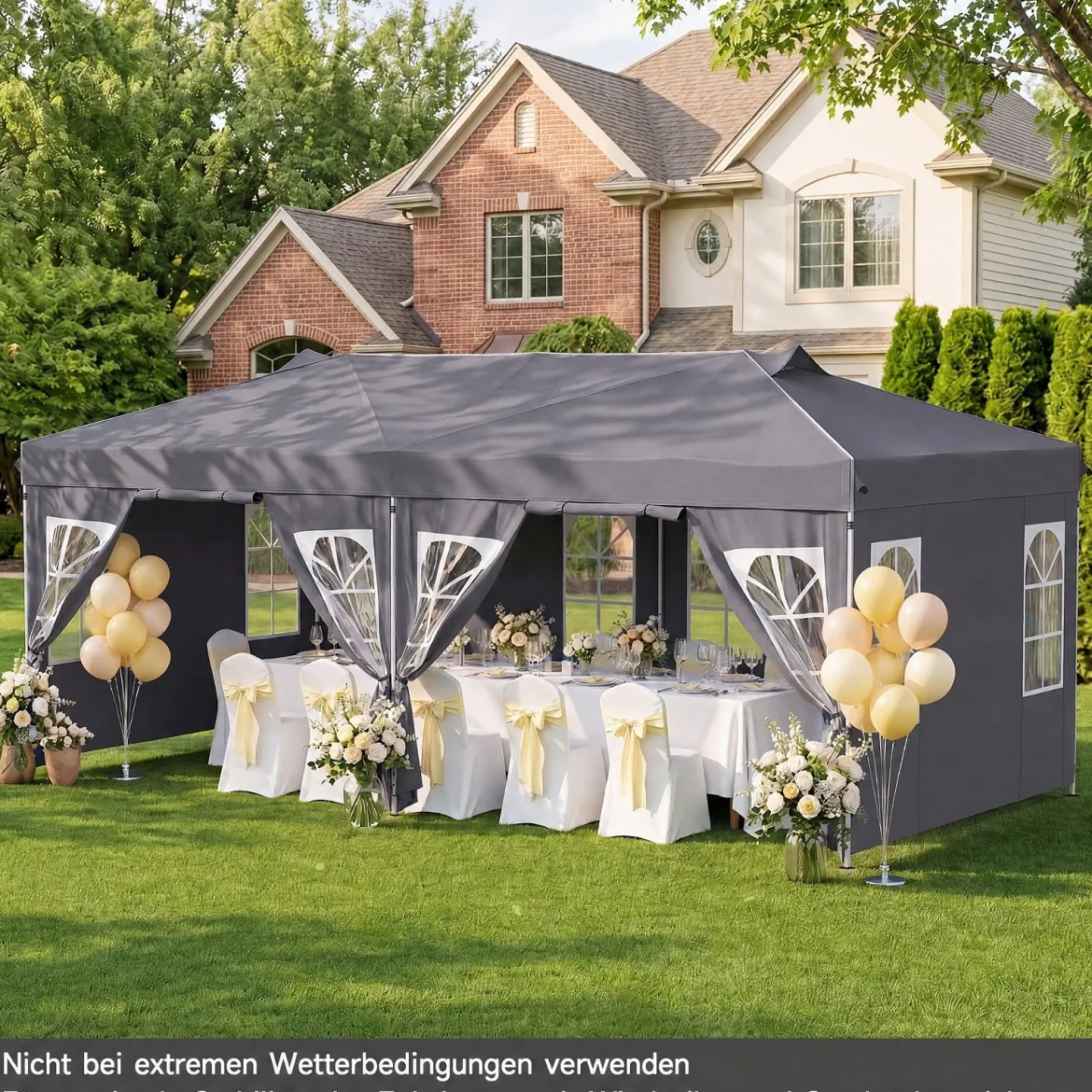 Pavillon 3 x 6 m Pop up Partyzelt Höhenverstellbar mit 6 Seitenwänden & Fenstern Blau/Schwarz/Grau/Weiß