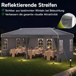 Pavillon 3 x 6 m Pop up Partyzelt Höhenverstellbar mit 6 Seitenwänden & Fenstern Blau/Schwarz/Grau/Weiß