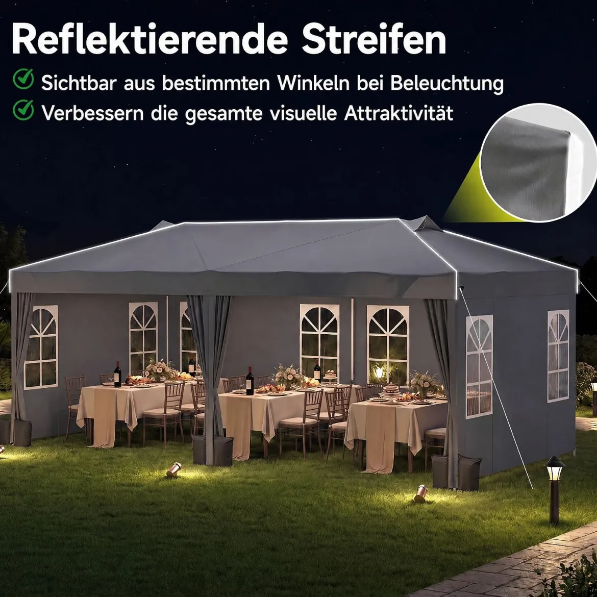 Pavillon 3 x 6 m Pop up Partyzelt Höhenverstellbar mit 6 Seitenwänden & Fenstern Blau/Schwarz/Grau/Weiß