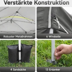 Pavillon 3 x 6 m Pop up Partyzelt Höhenverstellbar mit 6 Seitenwänden & Fenstern Blau/Schwarz/Grau/Weiß