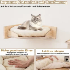 5 PCS Kletterwand Katzen Kratzbaum mit Plattformen Jute-Kratzstangen Katzenbett 2 Hängematten Katzenmöbel Natur