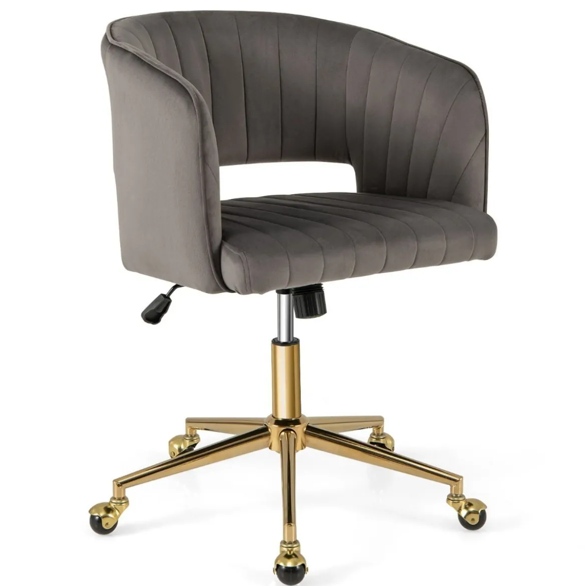 PC-Stuhl aus Samt moderner Drehstuhl mit gepolsterter Rückenlehne verstellbarer Rückenlehnenwinkel Sitzbreite 52cm Grau