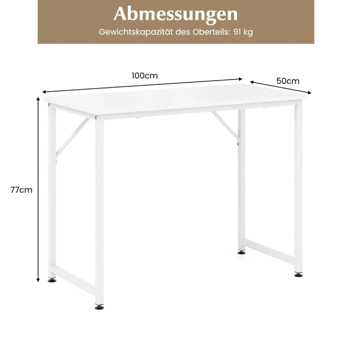 PC-Tisch mit Verstellbaren Fußpolstern Kompakter Computertisch Schreibtisch 100 x 50 x 77 cm Weiß