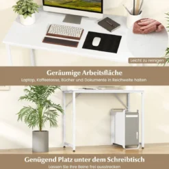 PC-Tisch mit Verstellbaren Fußpolstern Kompakter Computertisch Schreibtisch 100 x 50 x 77 cm Weiß