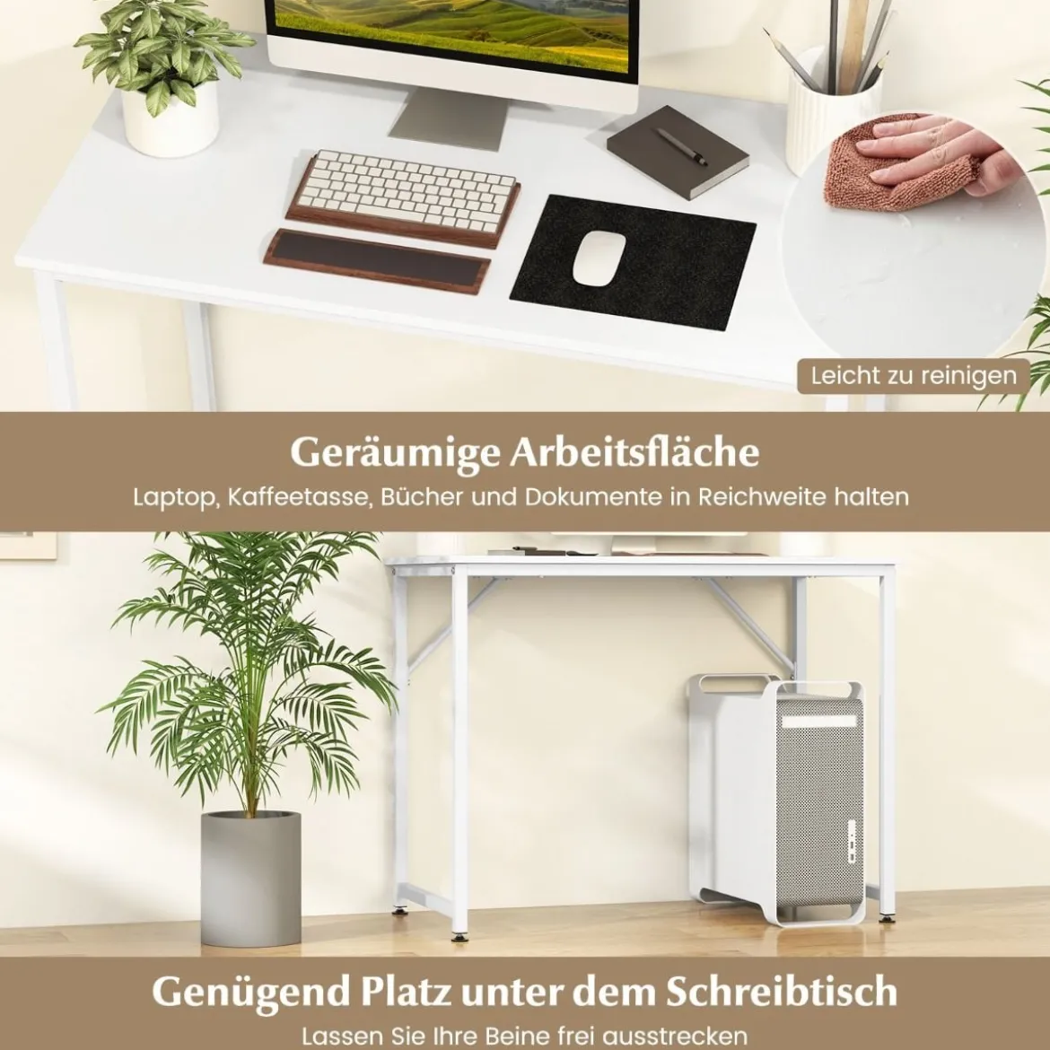 PC-Tisch mit Verstellbaren Fußpolstern Kompakter Computertisch Schreibtisch 100 x 50 x 77 cm Weiß