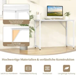 PC-Tisch mit Verstellbaren Fußpolstern Kompakter Computertisch Schreibtisch 100 x 50 x 77 cm Weiß