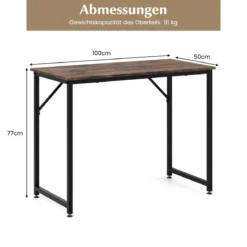 PC-Tisch mit Verstellbaren Fußpolstern Kompakter Computertisch Schreibtisch 100 x 50 x 77 cm Braun