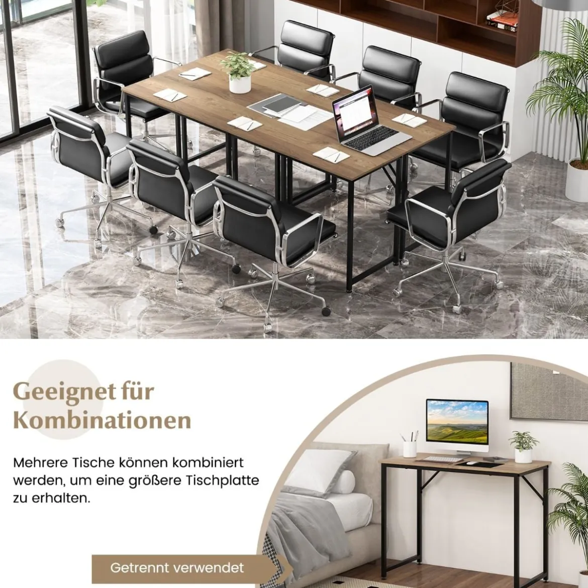 PC-Tisch mit Verstellbaren Fußpolstern Kompakter Computertisch Schreibtisch 100 x 50 x 77 cm Natur