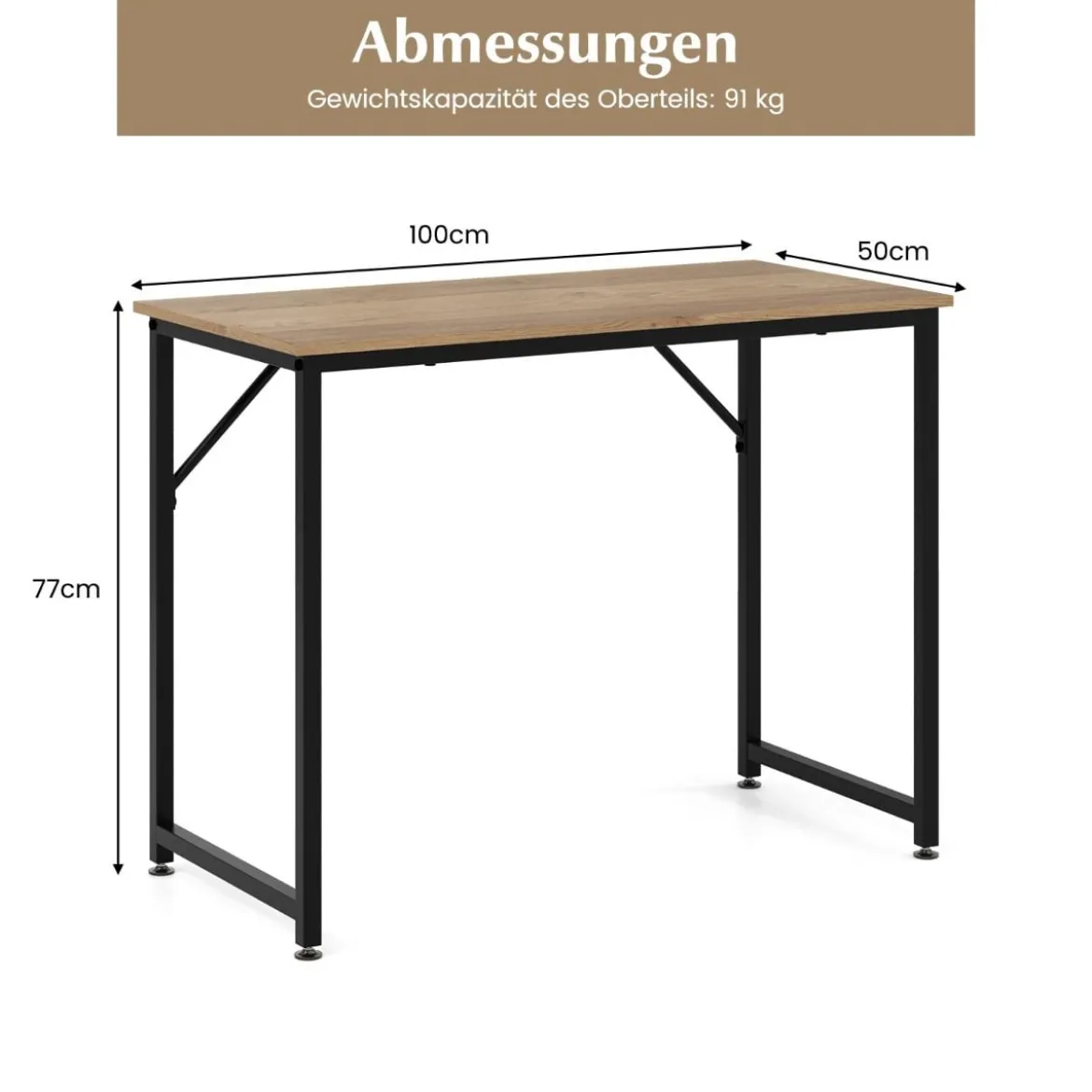 PC-Tisch mit Verstellbaren Fußpolstern Kompakter Computertisch Schreibtisch 100 x 50 x 77 cm Natur