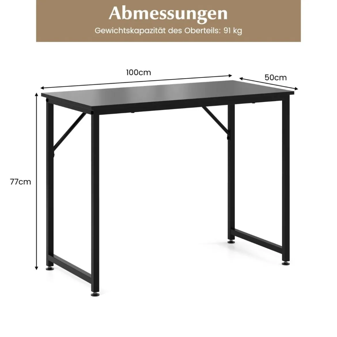 PC-Tisch mit Verstellbaren Fußpolstern Kompakter Computertisch Schreibtisch 100 x 50 x 77 cm Schwarz