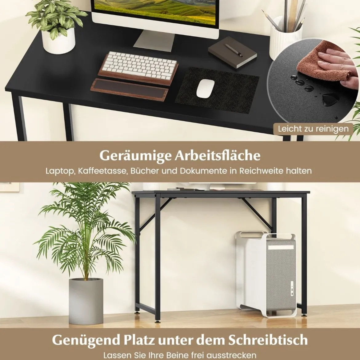 PC-Tisch mit Verstellbaren Fußpolstern Kompakter Computertisch Schreibtisch 100 x 50 x 77 cm Schwarz