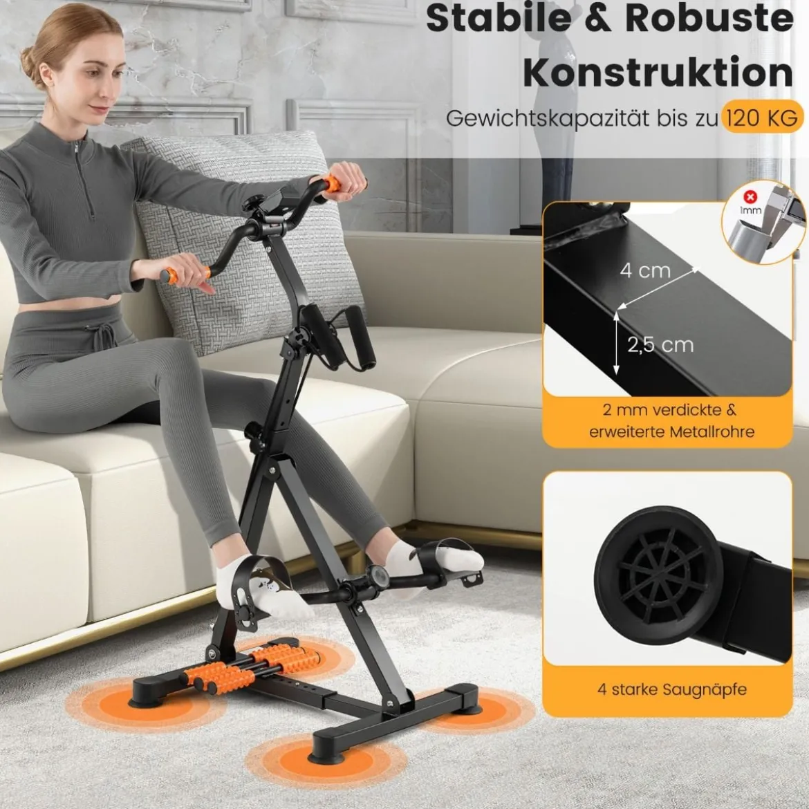 Pedaltrainer für Senioren Fitnessgerät für Hand 43-53 x 45 x 87-100 cm Schwarz + Orange