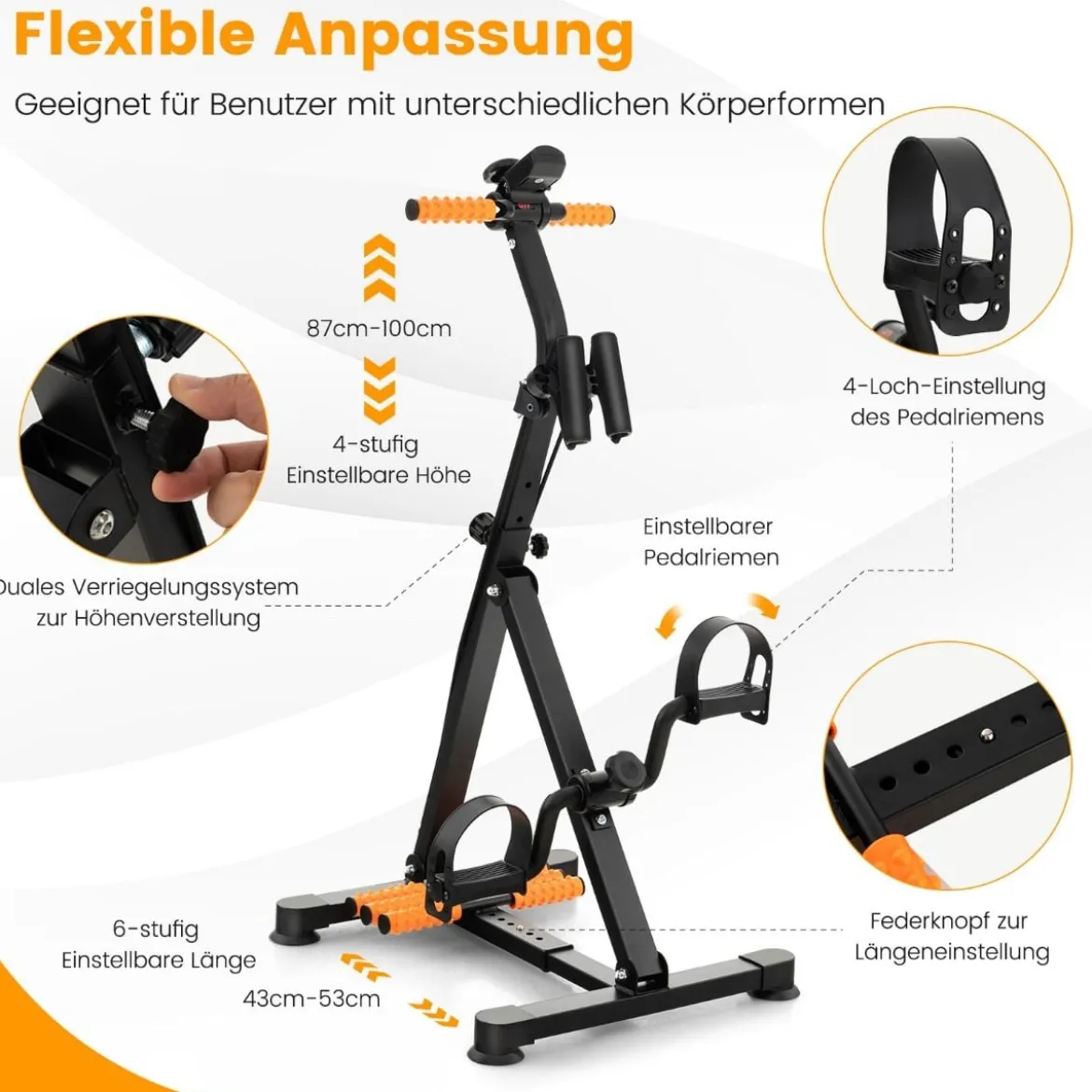 Pedaltrainer für Senioren Fitnessgerät für Hand 43-53 x 45 x 87-100 cm Schwarz + Orange
