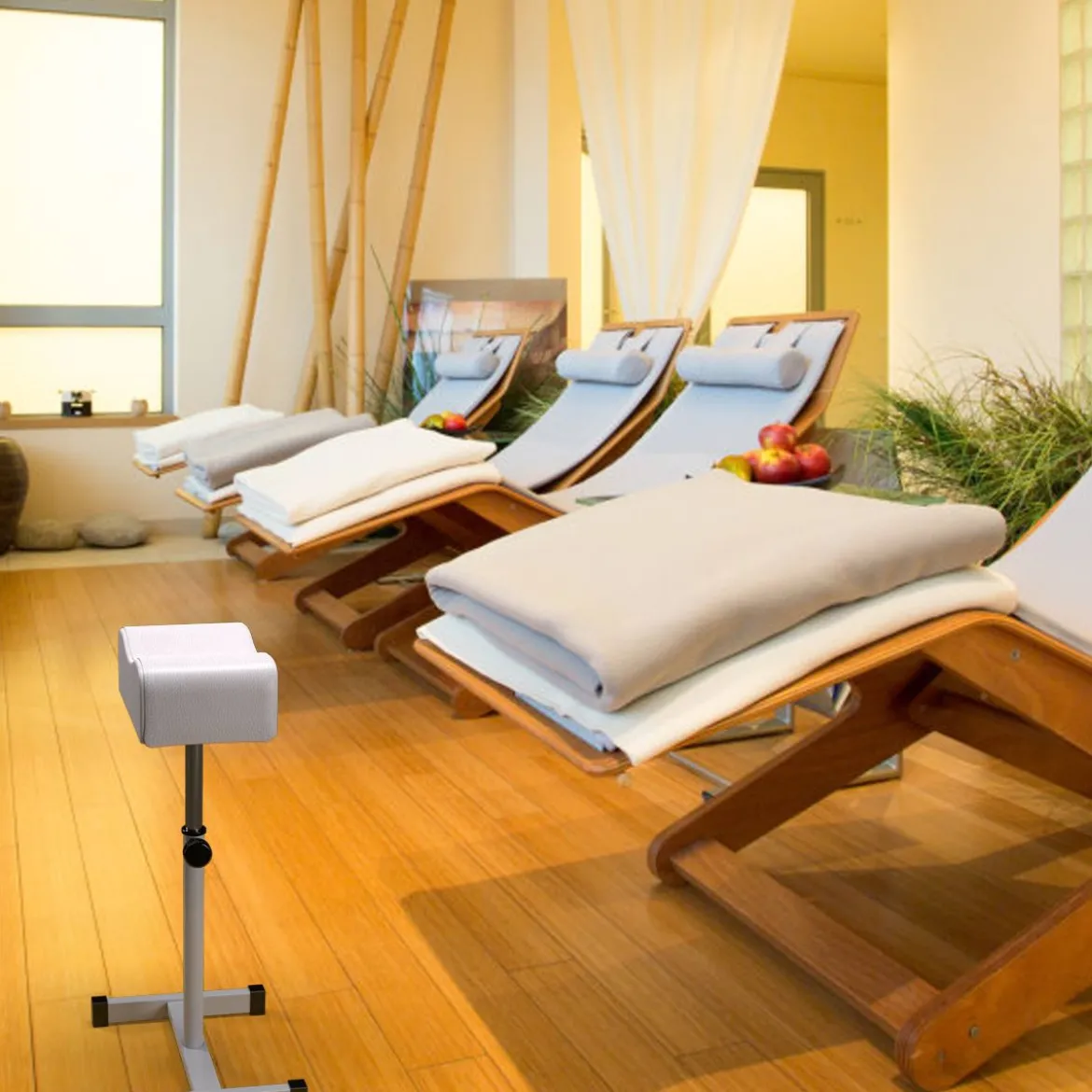 Pediküre Hocker mit Verstellbarer Sitzhöhe Fußhocker für Nagelpflege in Salons Spa Weiß