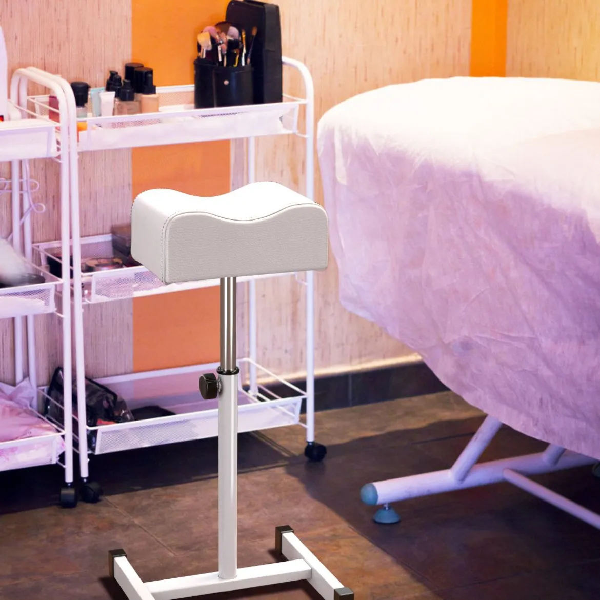 Pediküre Hocker mit Verstellbarer Sitzhöhe Fußhocker für Nagelpflege in Salons Spa Weiß