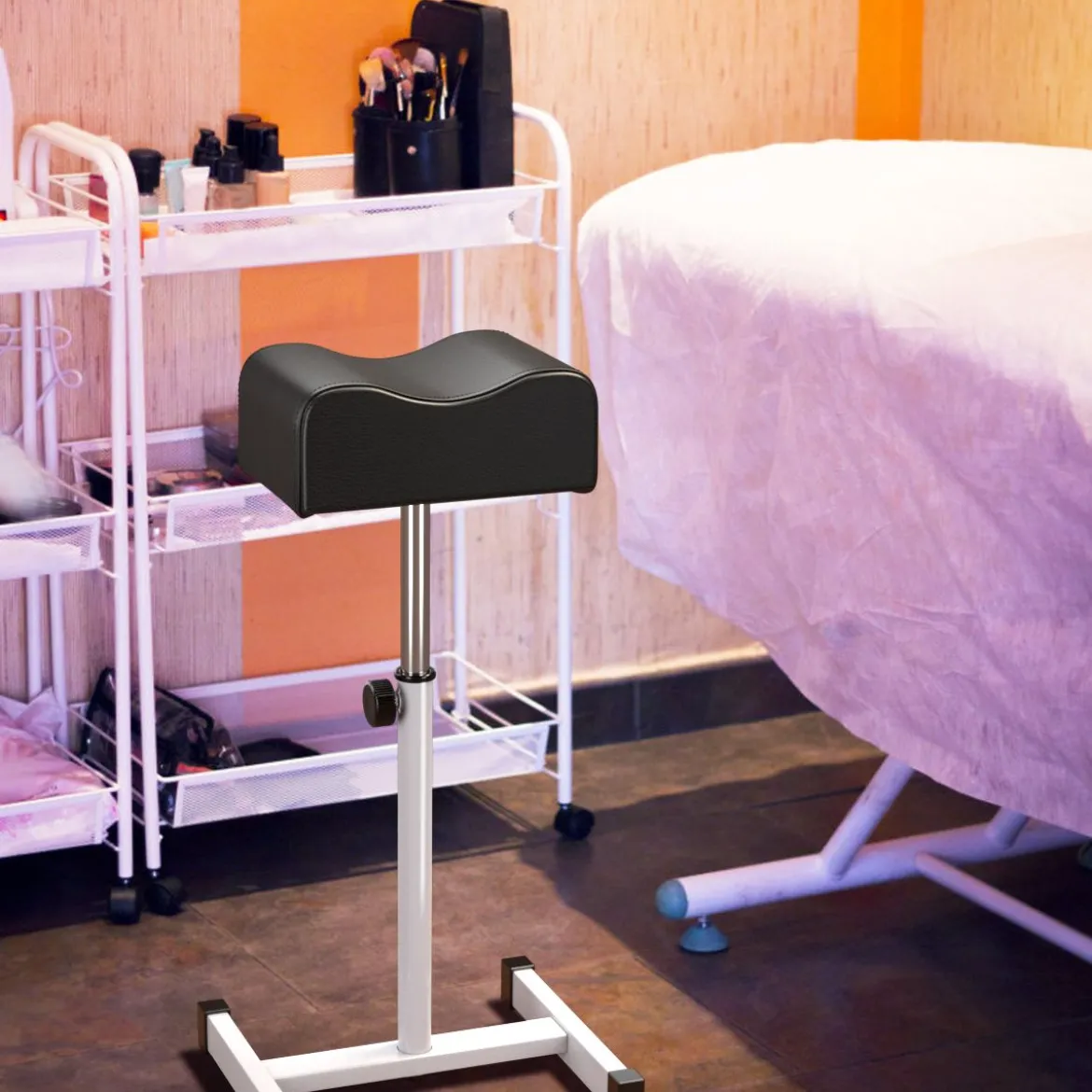 Pediküre Hocker mit Verstellbarer Sitzhöhe Fußhocker für Nagelpflege in Salons Spa Schwarz